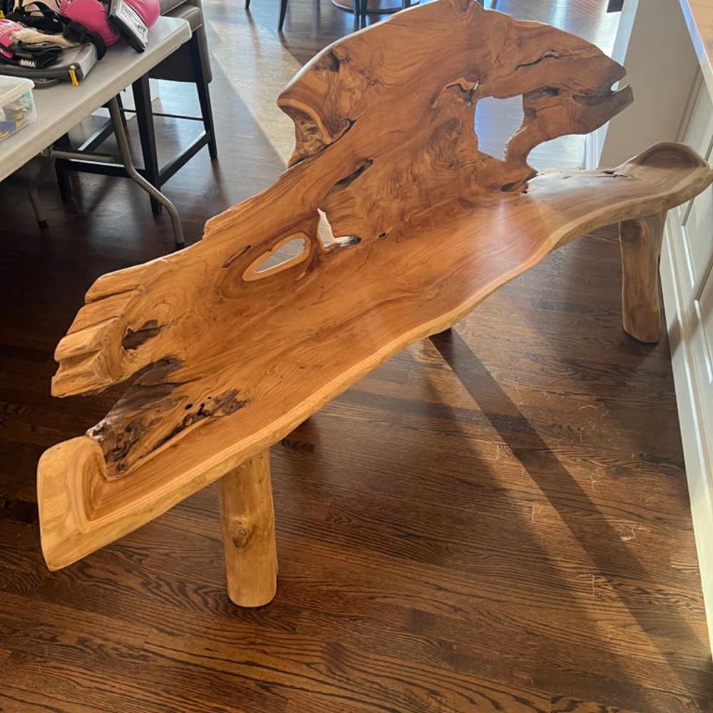 Artisan Made Bench from One Piece of Natural Teak Wood